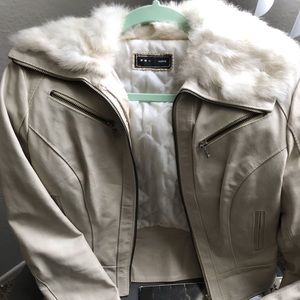 Vintage Italian White Leather Jacket Retro Chic